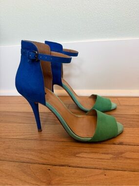 Zara Collection Blue and Green Suede Ankle-Strap 4.25” Heels